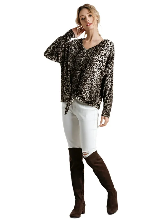 Tie Front Leopard Top, Mocha