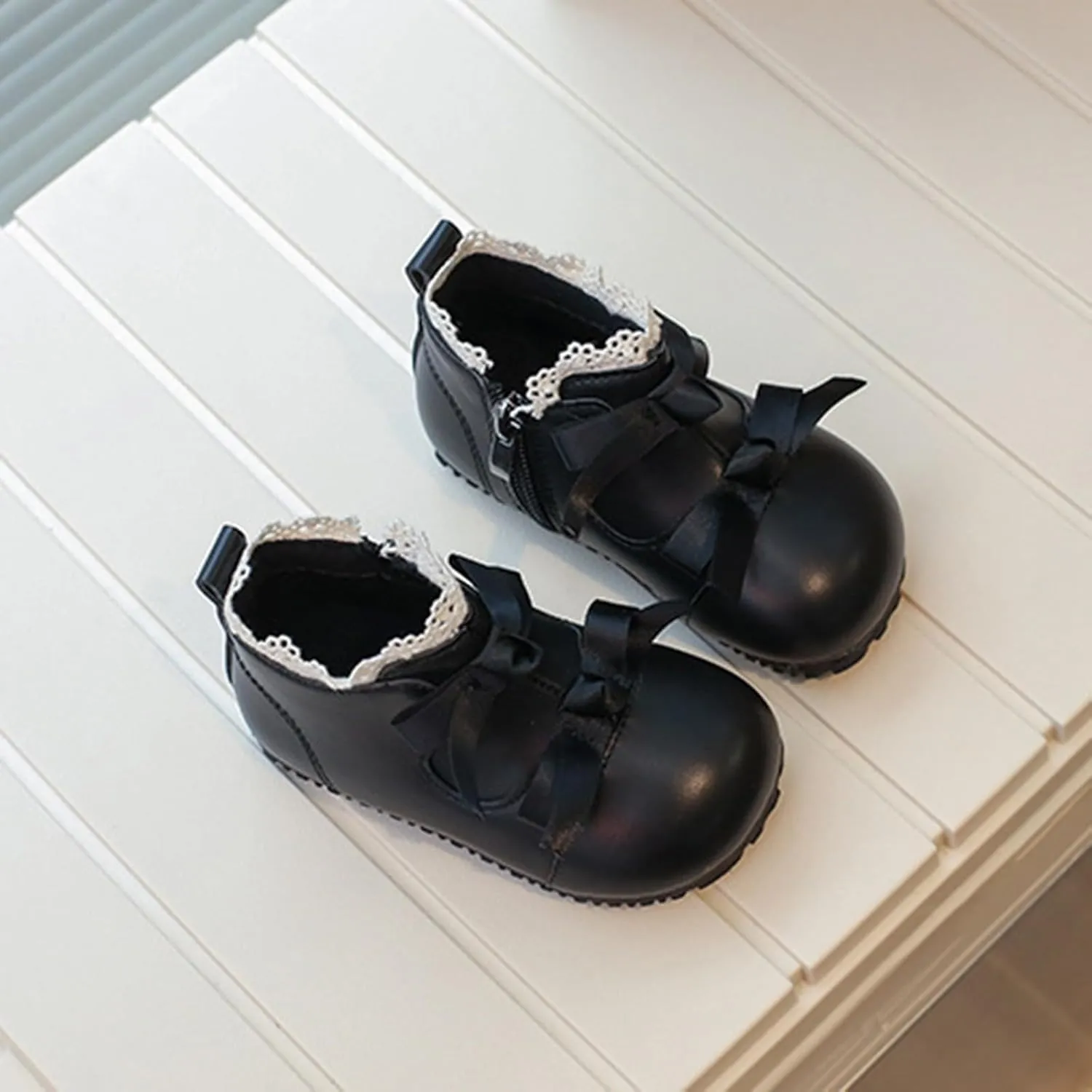 Toddler Little Girls Lace Bowtie Dress Shoes Wedding Pay Princess Mary Jane Ballerina Flat Shoes Ankle Booties