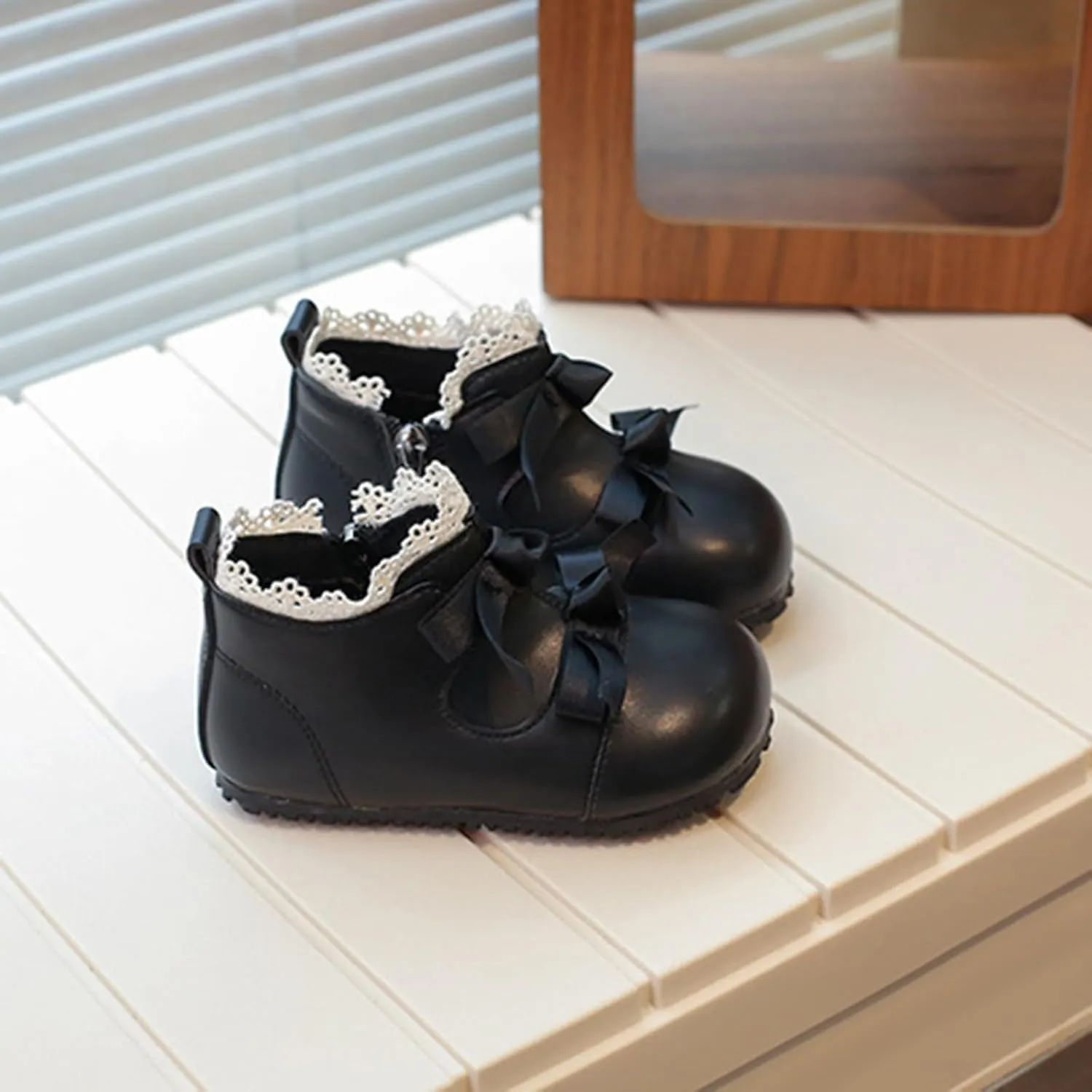 Toddler Little Girls Lace Bowtie Dress Shoes Wedding Pay Princess Mary Jane Ballerina Flat Shoes Ankle Booties