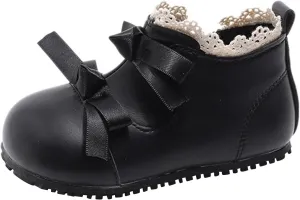 Toddler Little Girls Lace Bowtie Dress Shoes Wedding Pay Princess Mary Jane Ballerina Flat Shoes Ankle Booties
