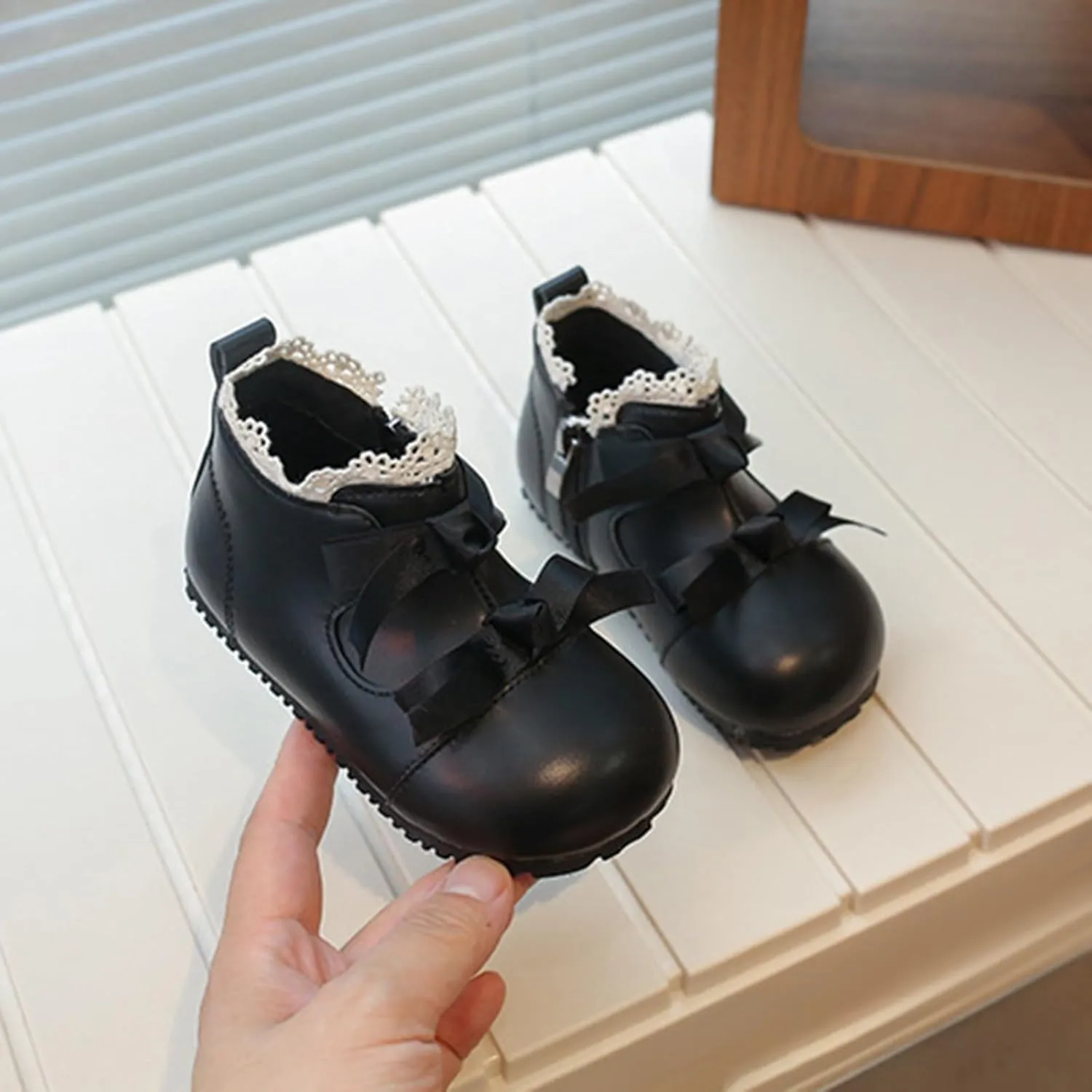 Toddler Little Girls Lace Bowtie Dress Shoes Wedding Pay Princess Mary Jane Ballerina Flat Shoes Ankle Booties