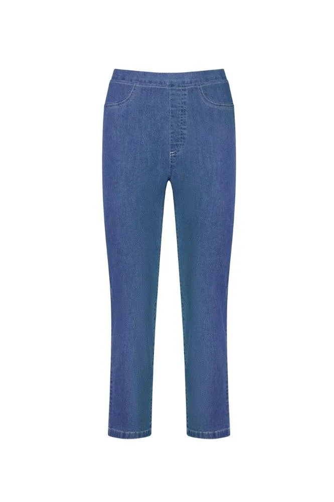 Vassalli Slim Leg 7/8 Length Lightweight Denim Pull On Mid Wash