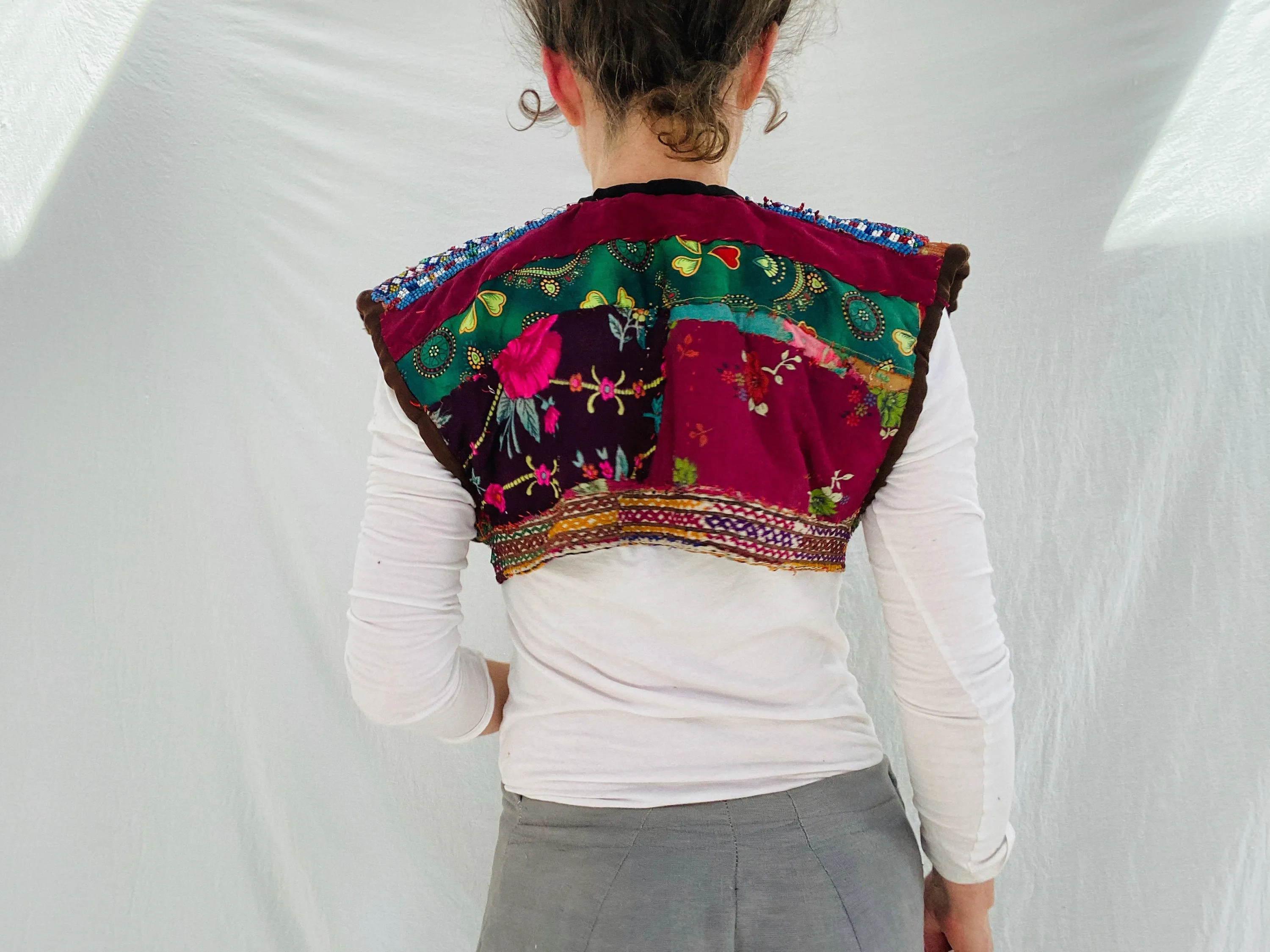 Vintage Balochi Vest. Size S. Embroidered Beaded and Coined