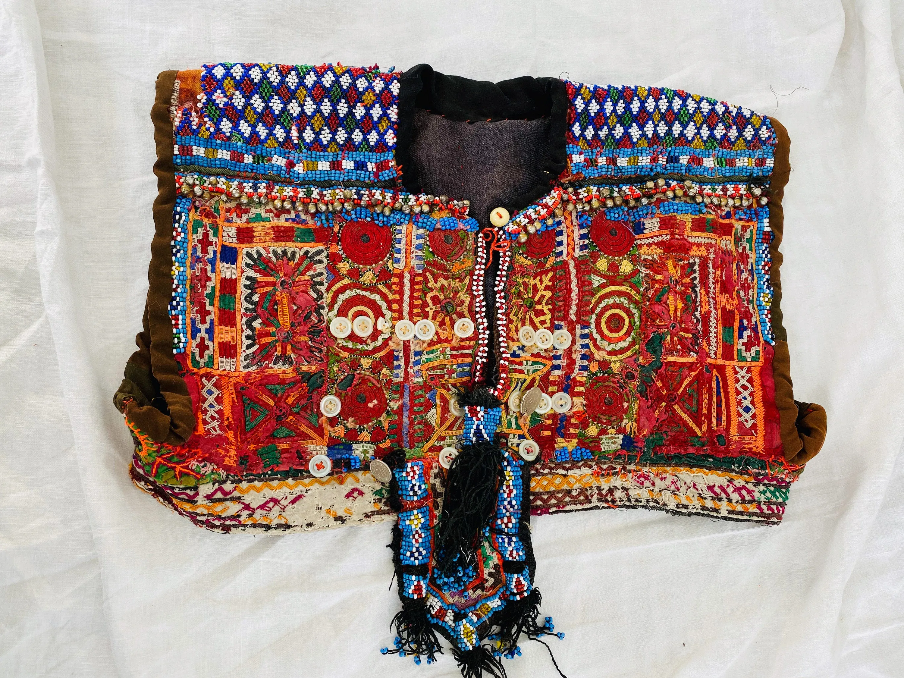 Vintage Balochi Vest. Size S. Embroidered Beaded and Coined