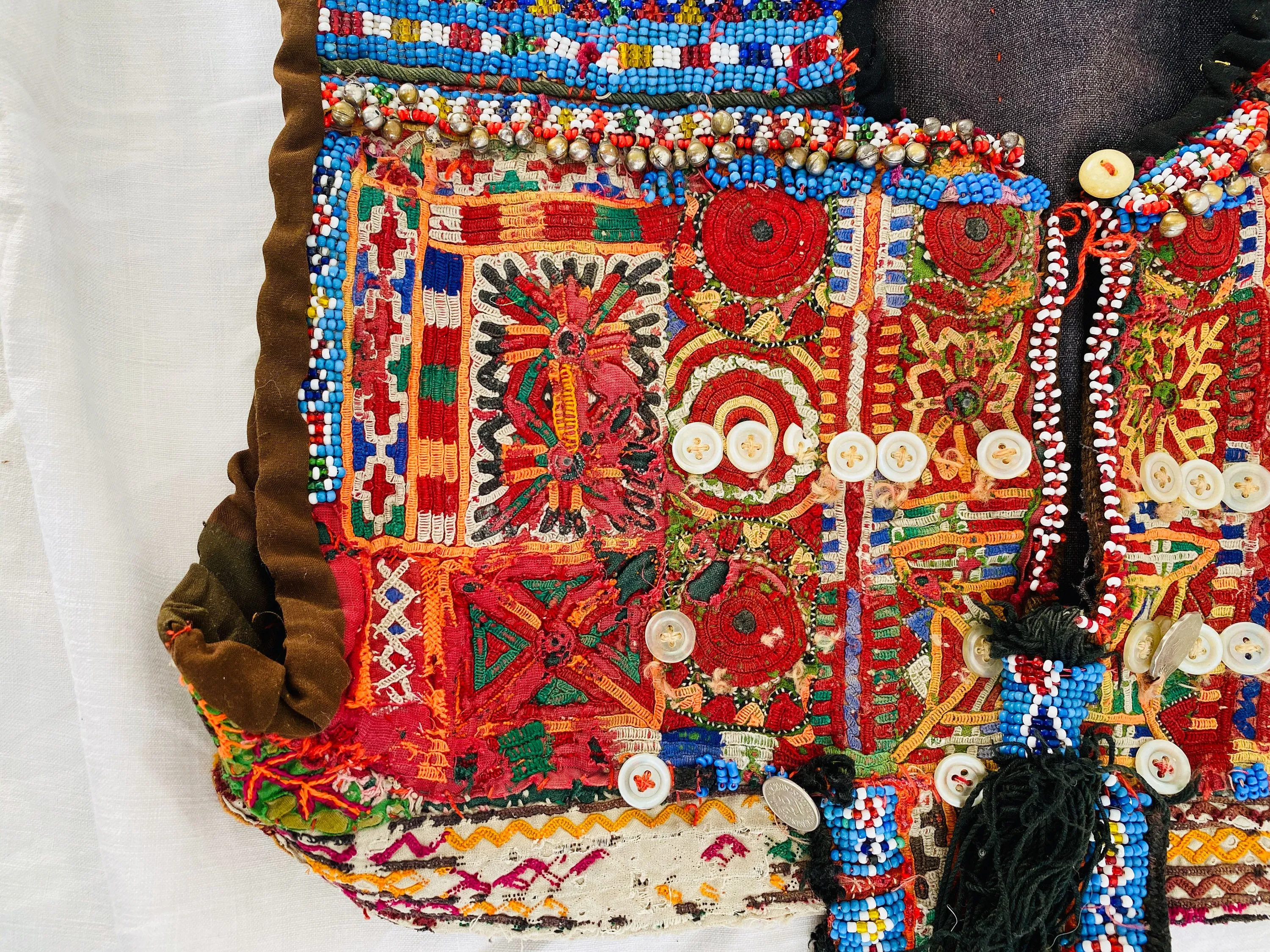 Vintage Balochi Vest. Size S. Embroidered Beaded and Coined