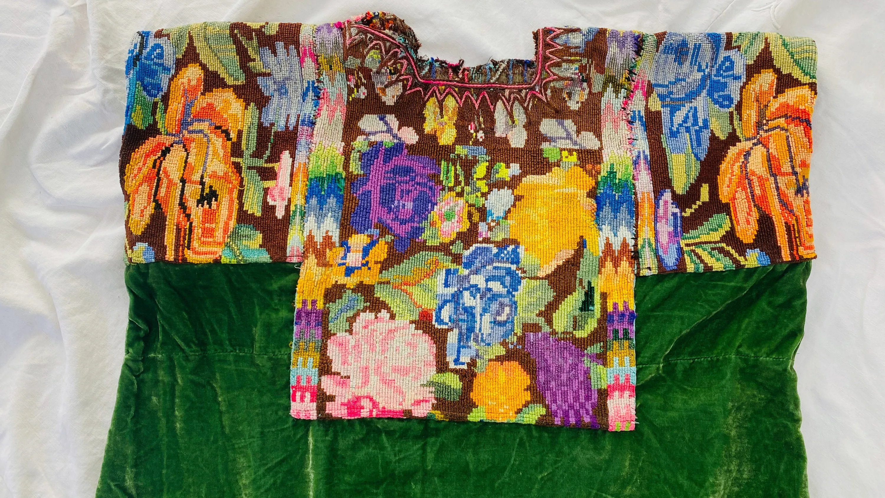 Vintage Guatemala Huipil Dress. Silk Velvet. Chichicastenango.