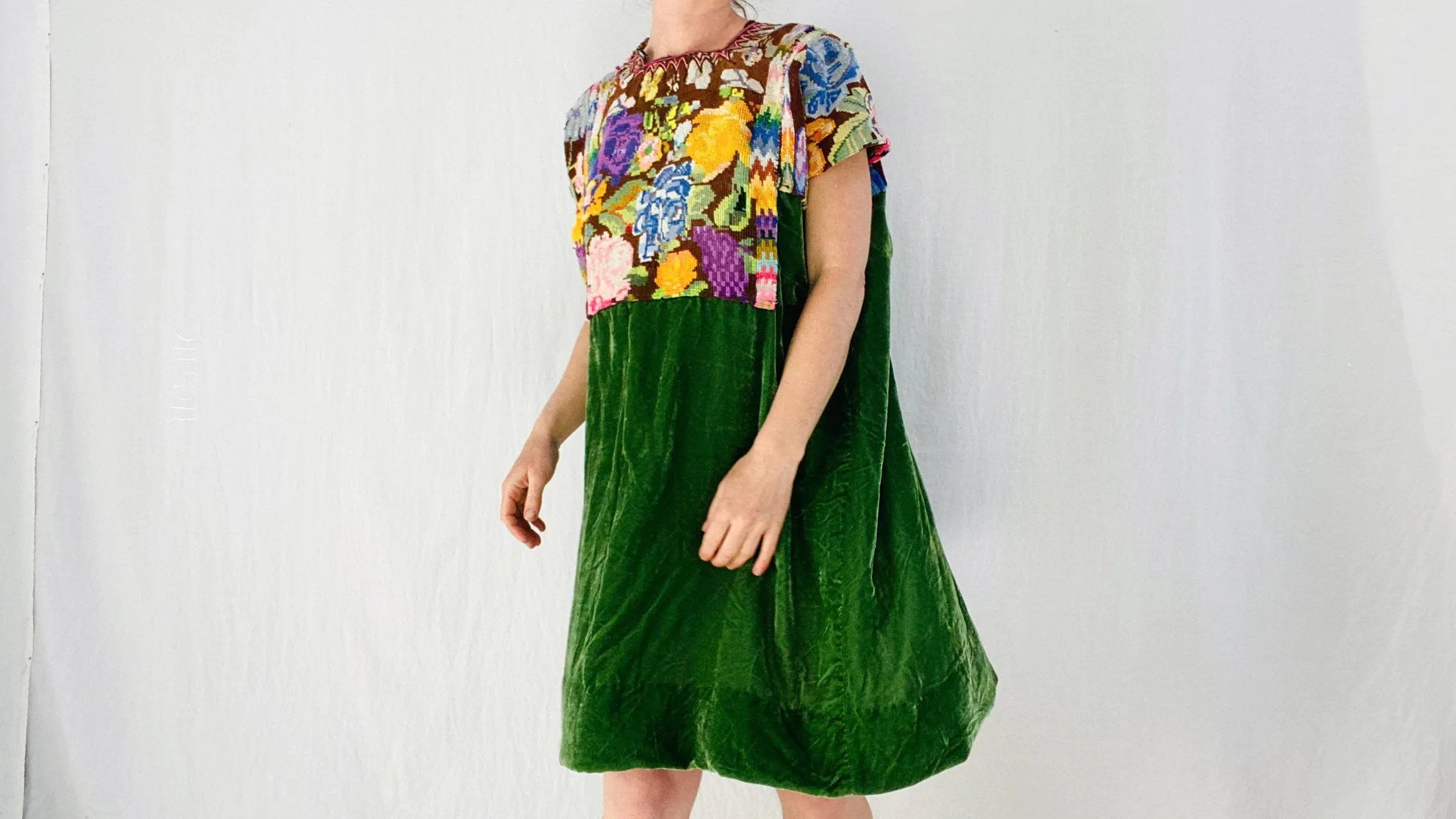 Vintage Guatemala Huipil Dress. Silk Velvet. Chichicastenango.
