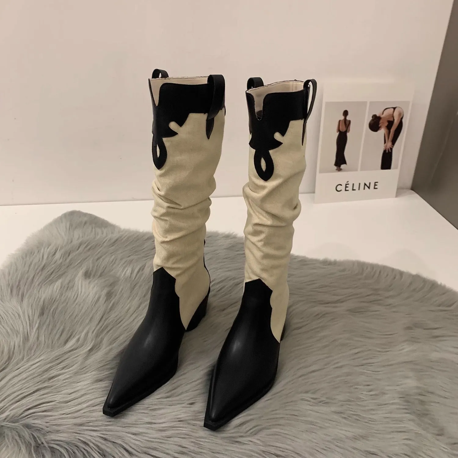 Western Cowboy French Heeled Riding Stack Boots