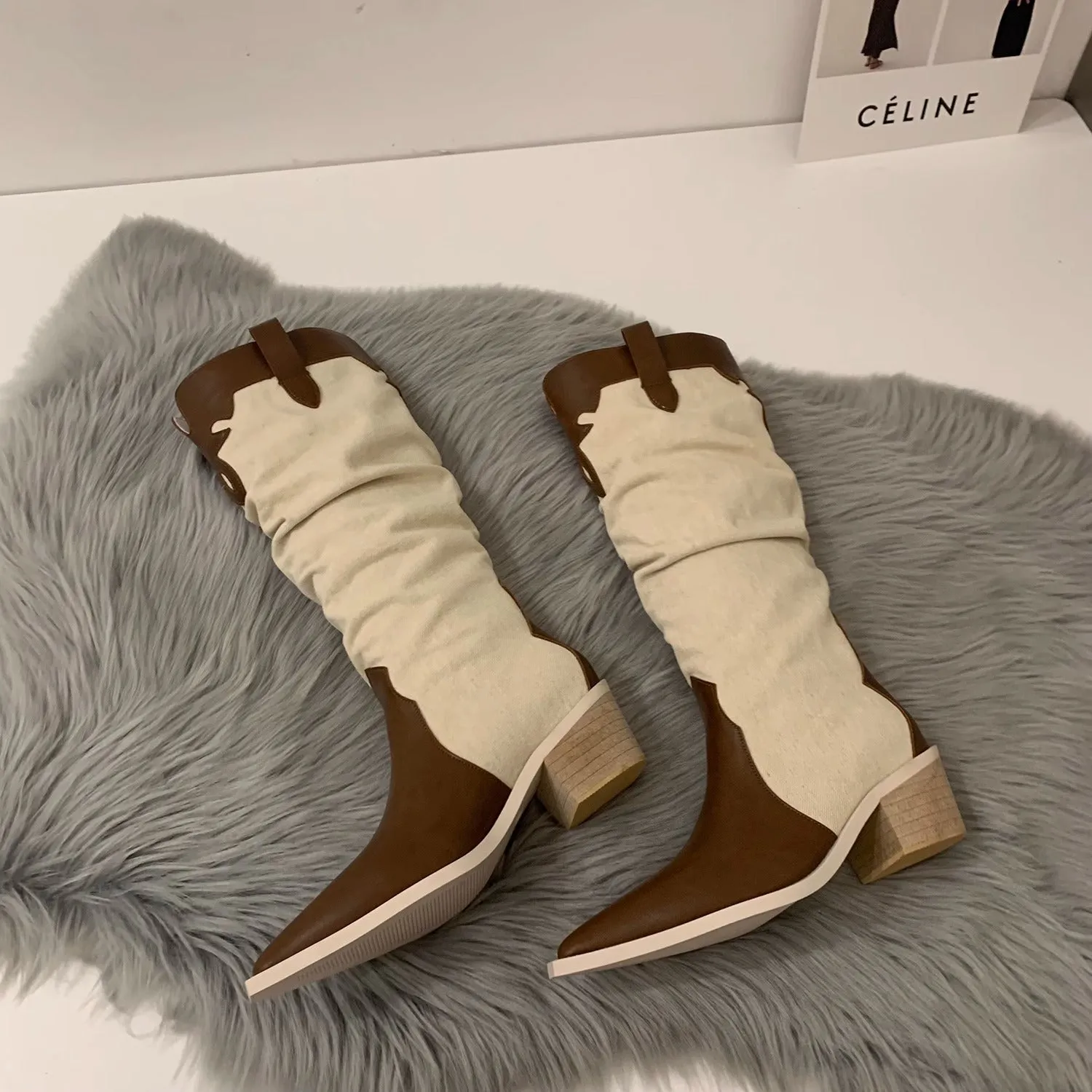 Western Cowboy French Heeled Riding Stack Boots