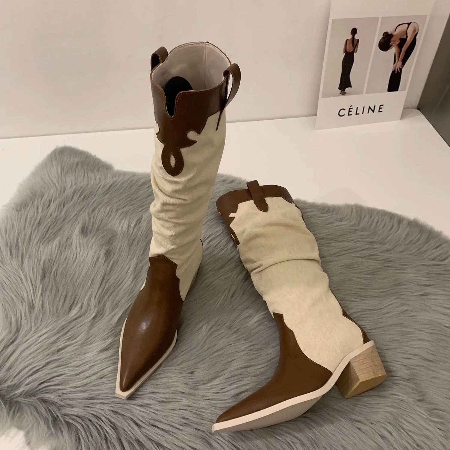Western Cowboy French Heeled Riding Stack Boots