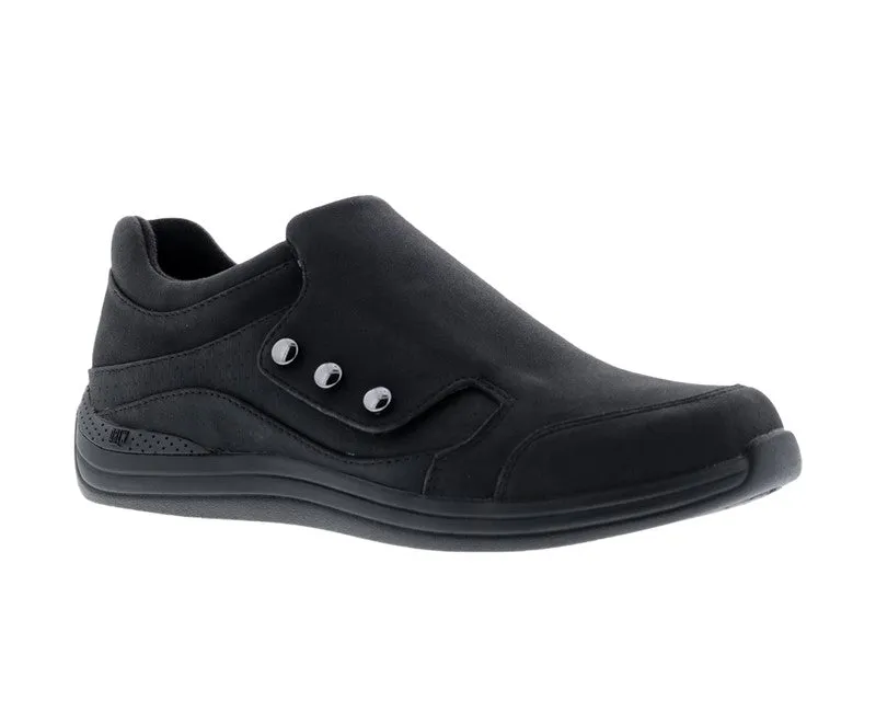 Women's Bouquet Velcro Shoe WIDE WIDE in Black Stretch Leather