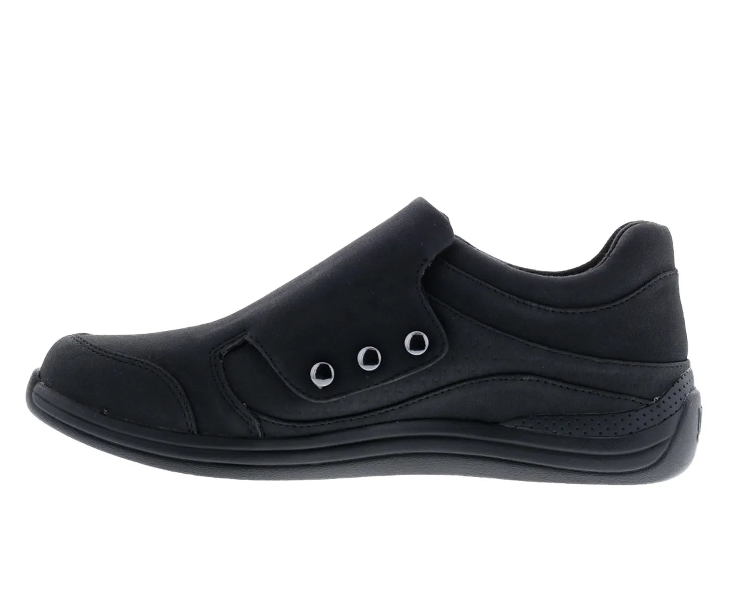 Women's Bouquet Velcro Shoe WIDE WIDE in Black Stretch Leather