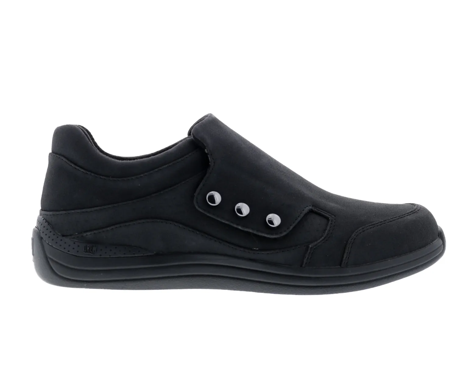 Women's Bouquet Velcro Shoe WIDE WIDE in Black Stretch Leather