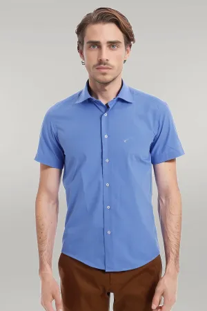 WSS Short Sleeve Poly Cotton Slim Fit Blue Men Shirt  - Singen